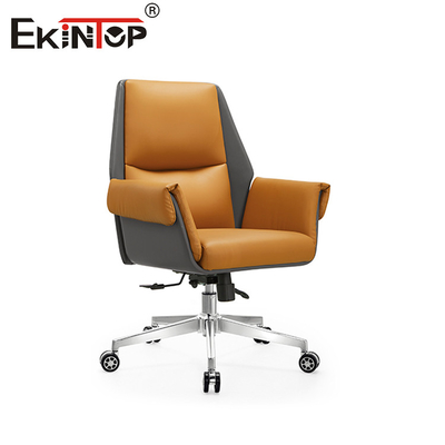 Kursi Kantor Kulit Oranye yang modis dengan bantal kursi yang nyaman dan sandaran punggung