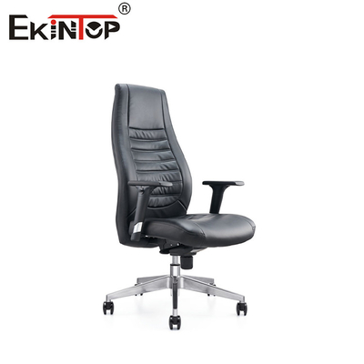 3D Armrests Kursi Kantor Kulit Hitam Dengan Kaki Logam Tingginya Disesuaikan