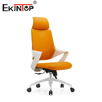 OEM Kursi Kantor Kulit Oranye Dengan Kaki Logam Roda Diam