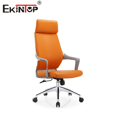 Kursi Kantor Kulit Oranye dengan Roda Gaya Modern
