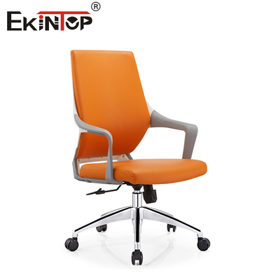 Kursi Kantor Kulit Oranye dengan Roda Gaya Modern