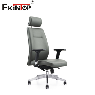 Kursi Kantor Kulit Berlengan Tinggi Berwarna Abu-abu Dengan Headrest Tingginya Bisa Disesuaikan