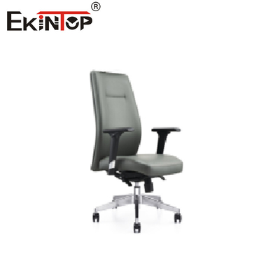 Kursi Kantor Kulit Berlengan Tinggi Berwarna Abu-abu Dengan Headrest Tingginya Bisa Disesuaikan