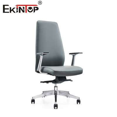 Eco Friendly Kursi Kantor Kulit Biru Abu-abu Dengan Tulang Belakang Dan Tinggi Yang Bisa Disesuaikan