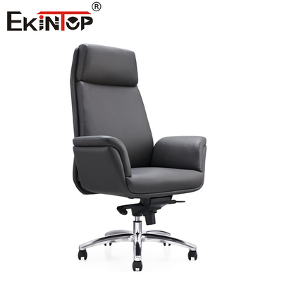 Kursi Kantor Kulit Modern Dengan Kaki Logam Roda Tingginya Disesuaikan