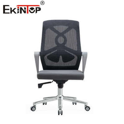 Furnitur Modern Kursi Mesh Hitam dan Abu-abu dengan Tangan dan Casters