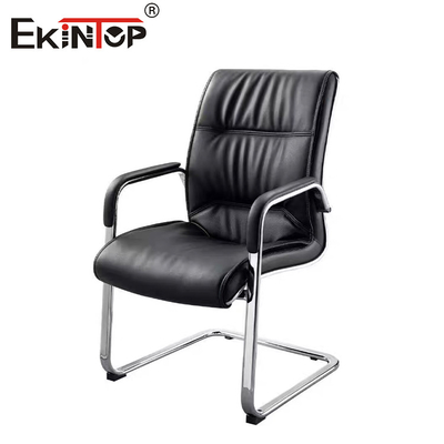 OEM kursi kantor kulit hitam dengan sandaran lengan dan rangka logam gaya bisnis