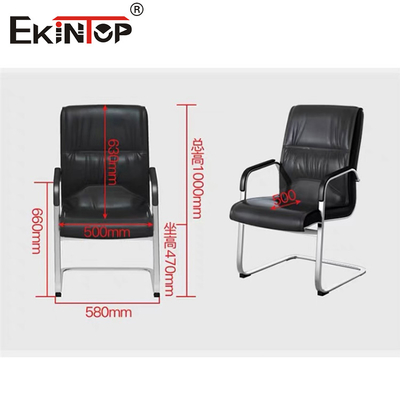 OEM kursi kantor kulit hitam dengan sandaran lengan dan rangka logam gaya bisnis