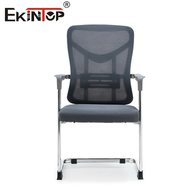 Kursi Kantor Mesh Abu-abu dengan sandaran lengan dan rangka logam Gaya Modern