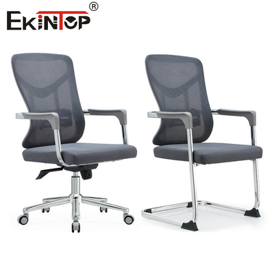 Kursi Kantor Mesh Abu-abu dengan sandaran lengan dan rangka logam Gaya Modern