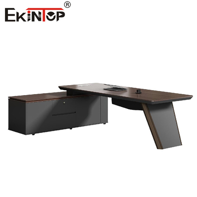 Meja Kantor Kayu Hitam Gaya Komersial dengan Perabot Kantor Kabinet Samping