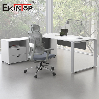 Meja Kantor Eksekutif Putih Bentuk L Dengan Bahan Ramah Lingkungan