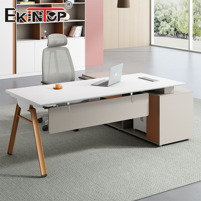 Meja Komputer berbentuk L Manajer Meja Kantor Gaya Modern Meja Kayu Akasia