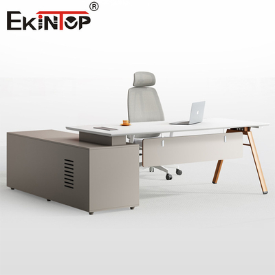 Meja Komputer berbentuk L Manajer Meja Kantor Gaya Modern Meja Kayu Akasia