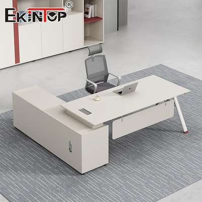 Furnitur Kantor Modern Meja berbentuk L Meja Kayu Akacia yang dapat disesuaikan