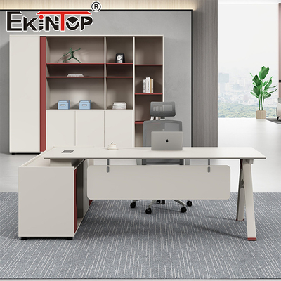 Furnitur Kantor Modern Meja berbentuk L Meja Kayu Akacia yang dapat disesuaikan