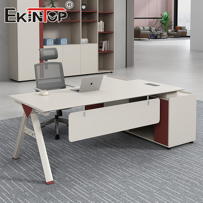 Meja Kantor Minimalis Meja Kayu Akacia dengan Lemari penyimpanan dan Kaki Logam
