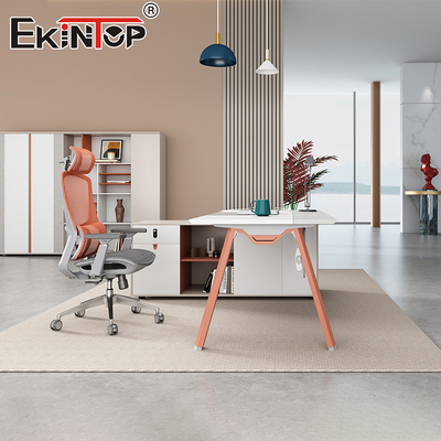 Modern Style MDF Bahan Bentuk L Kayu Akacia Meja Eksekutif Meja Kantor