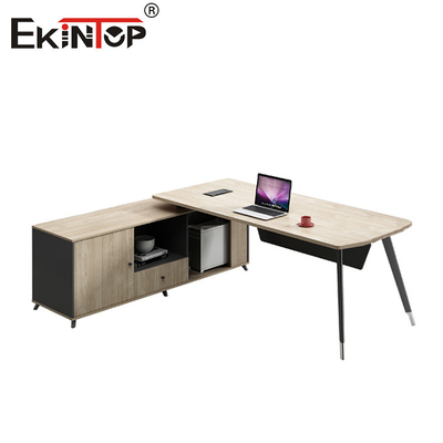 Desain Baru Meja Kantor Bentuk L Kaki Logam Meja Eksekutif Dengan Laci