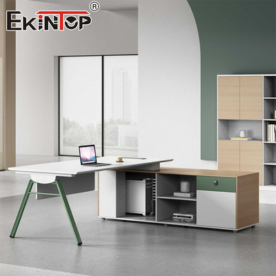 Lemari Penyimpanan Meja Kantor Berbentuk L Meja Eksekutif Gaya Modern dengan Laci