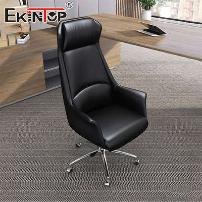 Kursi Kantor Eksekutif Kulit Hitam Custom dengan Kursi Drafting Ergonomi Berputar