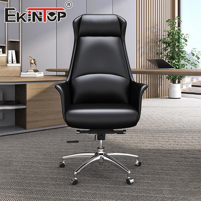 Kursi Kantor Eksekutif Kulit Hitam Custom dengan Kursi Drafting Ergonomi Berputar