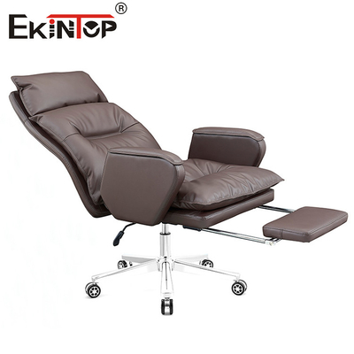 High Back Brown PU Kulit Berbaring Swing Kantor Kulit Kursi Rumah Kantor Kursi Meja