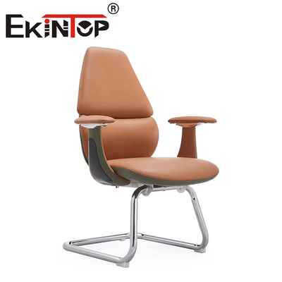 Kursi Kantor Kulit PU Coklat Ergonomis Lengan Eksekutif Modern Kursi Klub Kulit