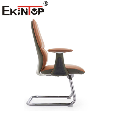 Kursi Kantor Kulit PU Coklat Ergonomis Lengan Eksekutif Modern Kursi Klub Kulit