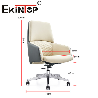 White Leather Manager Swivel Ergonomic Executive Cowhide Kantor Kursi