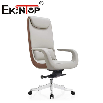 Furnitur Kantor Bawah Belakang Logam Kursi Kantor Kulit Sapi Dengan Dasar Aluminium