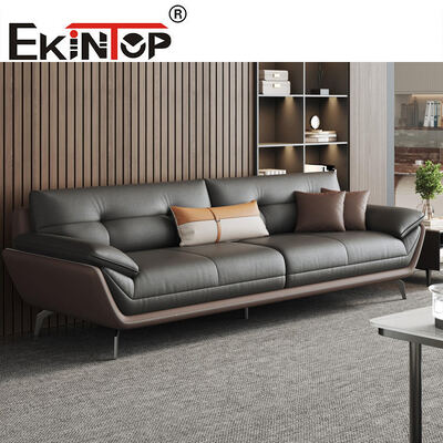 Ekintop Desain Eksekutif Modern Kayu Set Sofa Kulit Perabot Kantor Gaya Italia