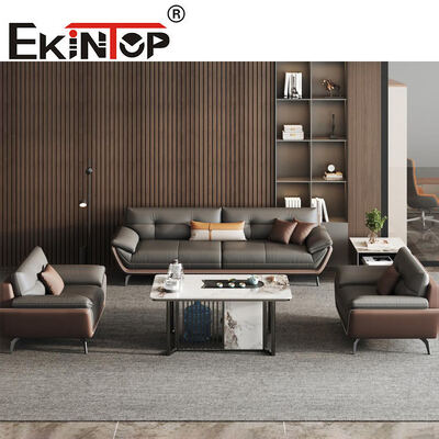 Ekintop Desain Eksekutif Modern Kayu Set Sofa Kulit Perabot Kantor Gaya Italia