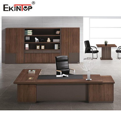 Meja Komputer Kayu Eksekutif Coklat Untuk Kantor Rumah Gaya Modern OEM ODM