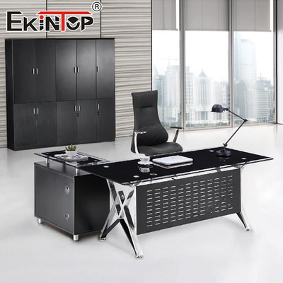 Metal Meubel Kantor Modern Meja kaca tempered Disesuaikan untuk bekerja