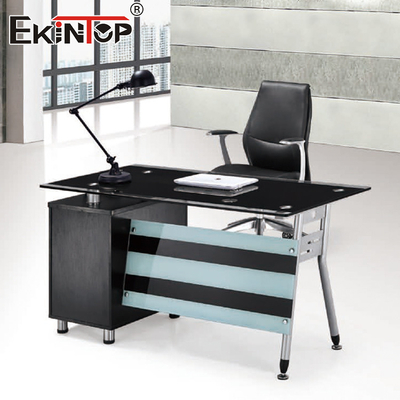 Manajer Modern Kaca Tempered Meja Komputer Berbentuk L Perabot Kantor Grosir