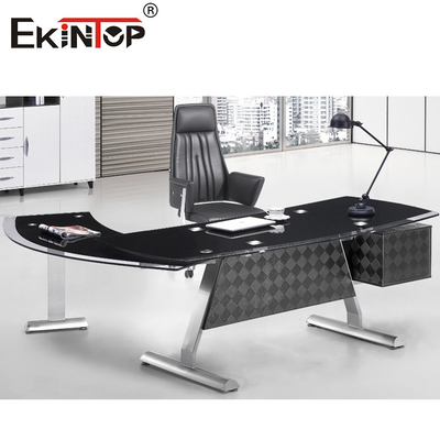 Meja Kaca Hitam Putih Ramping Perabot Kantor Eksekutif CEO Modern