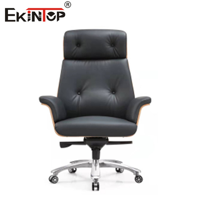 Gaya Bisnis Kursi Kulit Kantor Hitam Kaki Logam dengan Roda