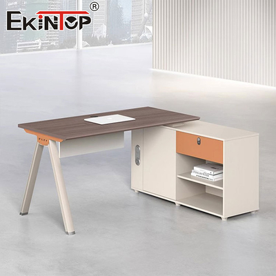 Meja Kantor Berbentuk L Berkualitas Tinggi Warna Walnut Bergaya Modern