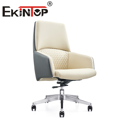 White Leather Manager Swivel Ergonomic Executive Cowhide Kantor Kursi