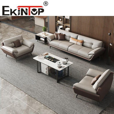 Ekintop Desain Eksekutif Modern Kayu Set Sofa Kulit Perabot Kantor Gaya Italia